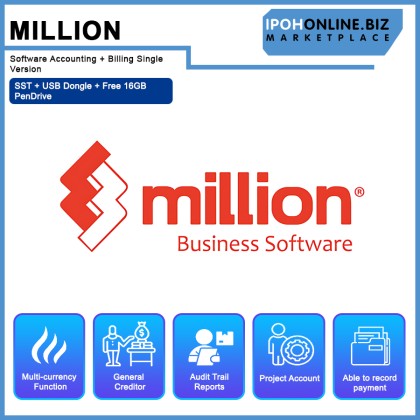 Million Software Accounting + Billing Single Version + SST + USB Dongle + Free 16GB PenDrive